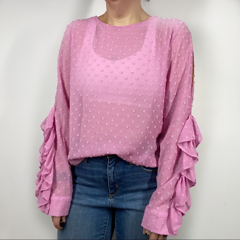 A New Day Swiss Dot Ruffle Sleeve Blouse Medium